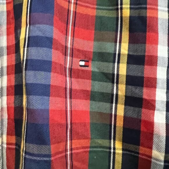 Tommy Hilfiger red multicolor plaid button down shirt size xl slim fit - Picture 2 of 5